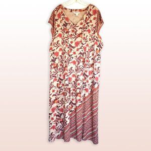 Coldwater Creek Cotton Floral Asymmetrical Pattern Sleeveless Maxi Dress Size XL